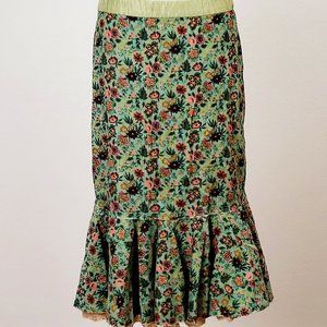 Free People Floral Wale corduroy High waist skirt with Ruffle and Lace . Size 6